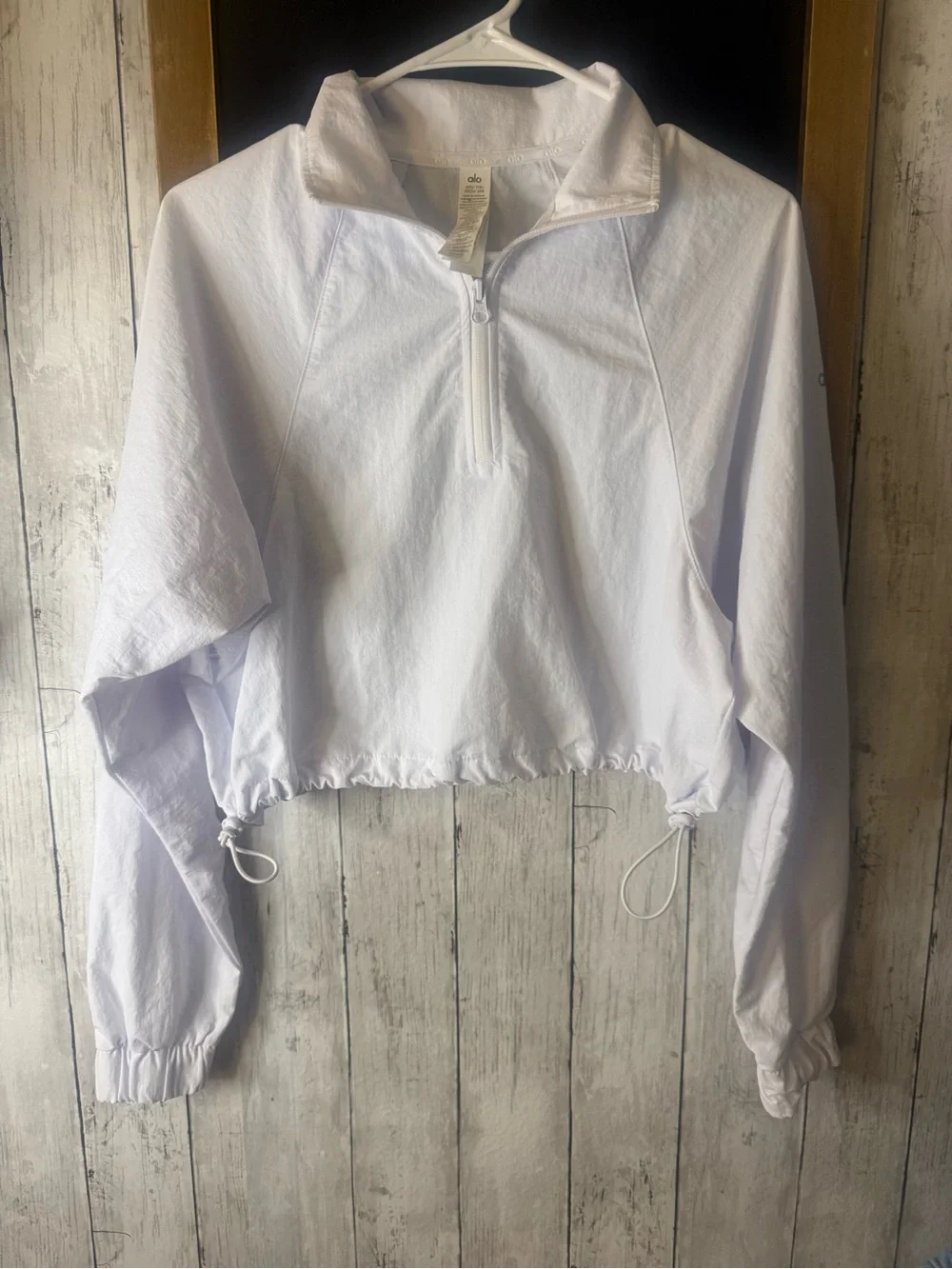 Alo white cropped quarter zip top pullover drawstring waist Size XXS